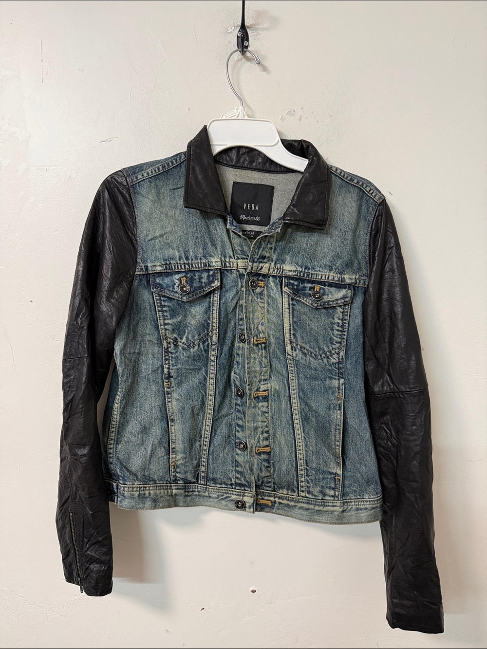 Madewell Blue Denim Jacket with Black Sleeves